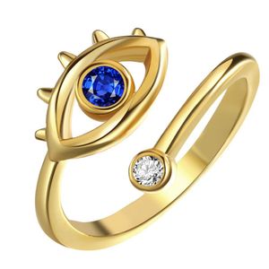 Anillo solitario Cubic Zirconia Evil Eye Ring Abierto Ajustable Pavo Ojos Azules Anillos para Mujeres Hombres Joyería de Moda Joyería de Entrega de Gota Dhihn