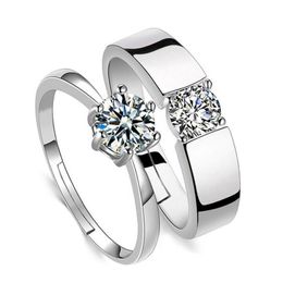 Solitaire Ring Cubic Zirconia Solitaire Ring Open Ajustement Diamond Engagement Mariage Sier Couple Femmes Mentiles Anneaux Love Fashion Je dhgm3