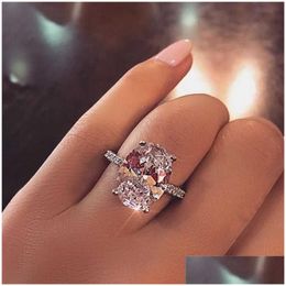 Solitaire Ring Cushion Cut 3ct Lab Diamond 925 Sterling Sier Engagement Band anneaux pour femmes Bijoux de fête Moisanite Dr Dhzeo