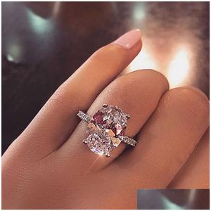 Solitaire Ring Cushion Cut 3ct Lab Diamond 925 Sterling Sier Commement Band Rings para mujeres Joyas de fiesta Moissanite Dr Dhzeo