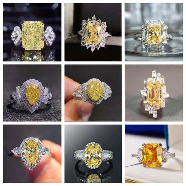 Anello solitario Design Giallo Cristallo Cubic Zirconia Pietra quadrata Cerimonia nuziale da donna Accessori per dita per feste Gioielli di personalità 231216