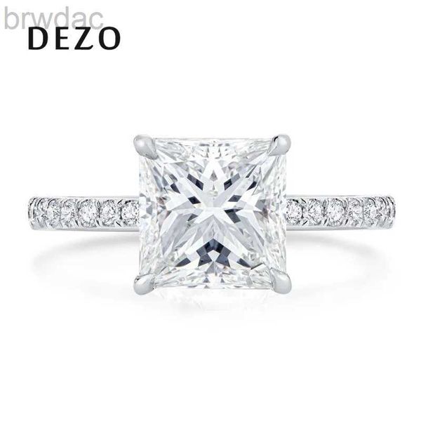 Solitaire Ring Dezo Solid 925 Sterling Silver Moissanite Solitaire Rings de fiançailles Princesse Cut 3ct D Color Luxury Wedding Women Jewelry D240419
