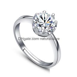 Solitaire Ring Diamond Crown Ringen Open Verstelbaar Sier Vrouwen Bruid Engagement Bands Mode-sieraden Will And Sandy Drop Delivery Dhzu3