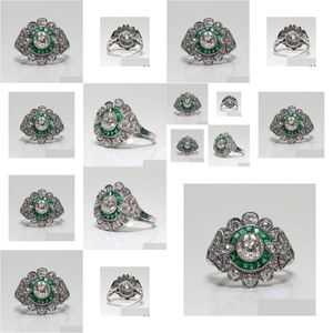 Solitaire Ring Diwenfu Pure S925 Sterling Sier Color Natural Emerald Gemstone Femmes 925 Bijoux Cushion Zirconia Garnet Bizuteria Drop Dhtlz