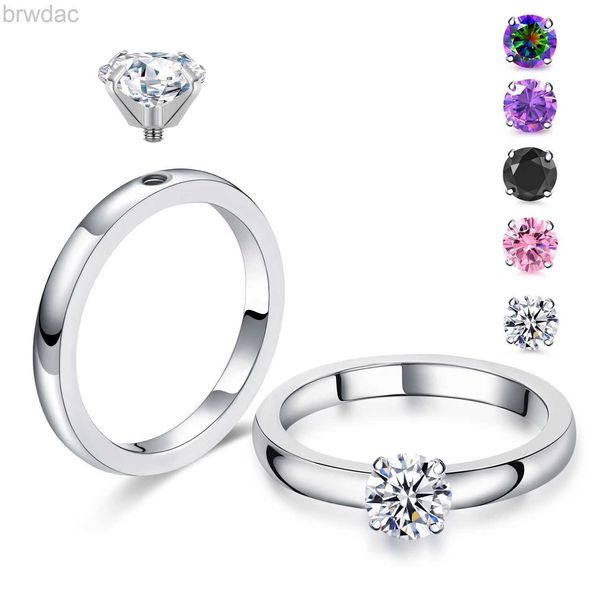 Solitaire Ring DIY 1,5 ct anneaux de fiançailles Solitaire Bands de mariage interchangeables en acier inoxydable rond
