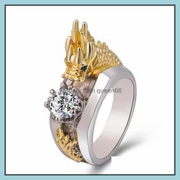 Solitaire ring Domineering Ringen voor mannen snijden Dragon Winding Diamond Vintage Gold Hip Hop Punk Jewelry Party cadeau Drop levering DHBN8