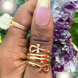 Solitaire Ring Egyptien Double Coil Ankh Cross Rings for Women Jewelry Steel en acier inoxydable Afrique de l'Egypte Finger Mariage Gift Drop de Dh8go