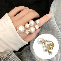 Bague Solitaire élégante rétro surdimensionnée multi-perles pour femmes, cristal brillant, charme coréen irrégulier, bijoux de mariage 231117