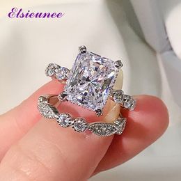 Bague Solitaire ELSIEUNEE Classique 100% Argent Sterling 925 Simulé Diamant Mariage Fiançailles Bague De Mariée Ensembles Fine Jewelry Gifts 230609