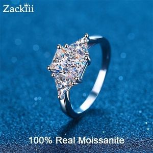 Anillo solitario Corte esmeralda 3 Piedra 3 Diamante certificado Alianza de boda Plata sólida Compromiso de lujo para mujeres 221109