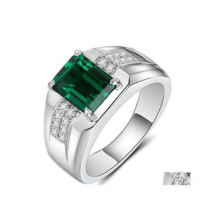 Solitaire Bague Émeraude Hommes Saphir Diamant Vert Spinelle Mode Hommes Bijoux De Luxe Sier Anneaux Drop Delivery Dh2Ma