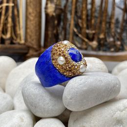 Solitaire Ring Europese en Amerikaanse stijl lapis lazuli parel ingelegde ring armband set dames persoonlijkheid eenvoudige en elegante sieraden 230612