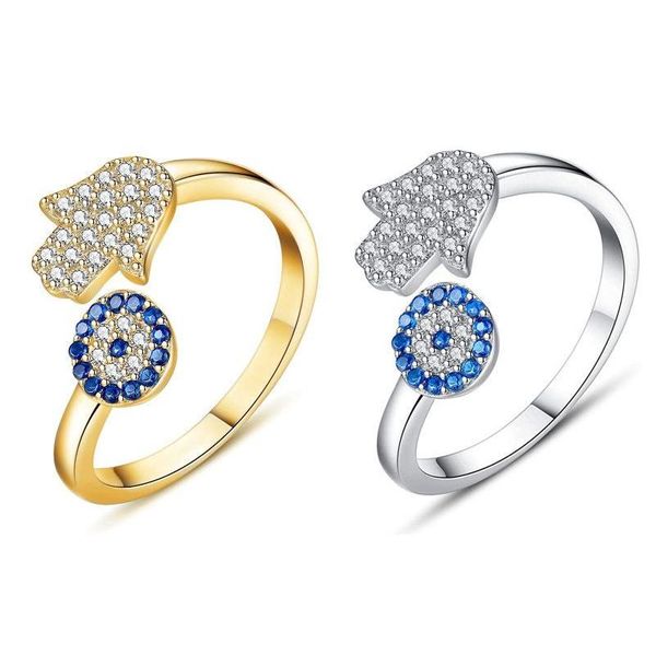 Anillo solitario anillo de mal de ojo 14K chapado en oro circón azul piedras preciosas anillos para mujeres joyería de moda ajustable regalo entrega 2021 Dhvty