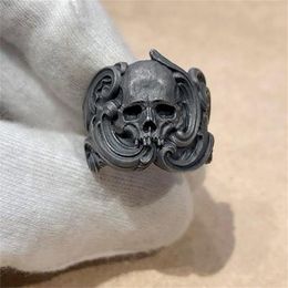 Solitaire Ring EYHIMD Mens Calvarium Skull Ring Zwart 316L Roestvrij Stalen Ring Gothic Biker Motorcycle Band Vrouwen Mannen Sieraden Gift 230617