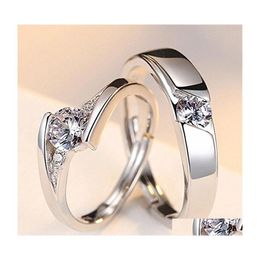 Anillo solitario Moda y parejas exquisitas Amor abierto Matrimonio Hombres Mujeres Ternura Diamante Sier Chapado Luckyhat Gota Entrega Joya Dh3Av