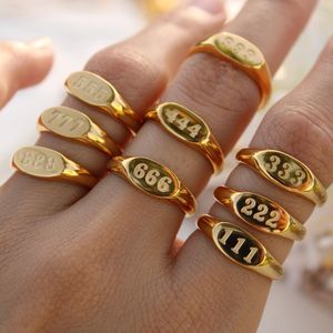 Bague Solitaire Mode Ange Nombre Anneaux Bijoux Pour Femmes Plaqué Or 18K Lucky Number Anneau En Acier Inoxydable Pour Les Filles 230617