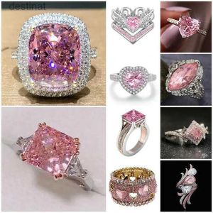 Solitaire Ring Mode Grote Roze Stenen Ring Charme Sieraden Dames CZ Bruiloft Belofte Verloving Dames Accessoires Geschenken Z4K146L231220