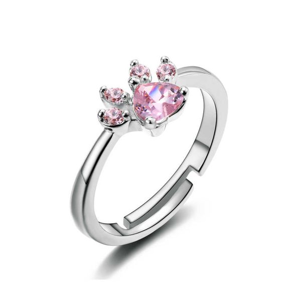 Solitaire Bague De Mode Mignon Dessin Animé Patte De Chat Cristal Bagues De Fiançailles Pour Femmes Filles Rose Zircon Élégant Bagues Femme Bijoux De Mariage Z0313