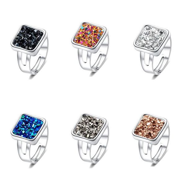 Solitaire Bague Mode Druzy Pierre Anneaux Pour Femmes Guérison Cristal Faux Naturel Sier Doigt De Luxe Bijoux Cadeau Drop Delivery Dhqwi