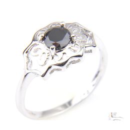  Solitaire anillo moda exquisita gemas de onyx negros forma de floración Sier Circón COCON BODA Joyería para mujer para mujer 10 PCS DHTFD