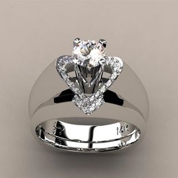 Solitaire Ring Mode Vrouwelijke Kristal Witte Trouwring Set Luxe S925 Stempel Hart Belofte Engagement Bruids Bruiloft Plata Ringen Voor Vrouwen 230617