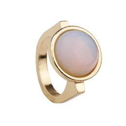 Solitaire ring Fashion Gold Ploated Round Round Natural Stone White Pink Crystal Geometry Rose Quartz voor vrouwen sieraden drop levering Dhlr6