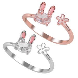 Solitaire ring mode sieraden dames schattig konijn dieren openen verstelbare metaal 2021 nieuwe roze sieraden cadeau y2302