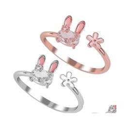 Solitaire ring mode sieraden dames schattige konijnenringen openen verstelbare metaal dier vrouwelijke sieraden cadeau drop levering dhj2o