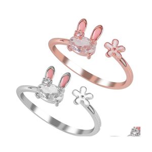 Solitaire Ring Fashion Jewellery Womens mignon anneaux de lapin ouvrant un animal en métal ajusté
