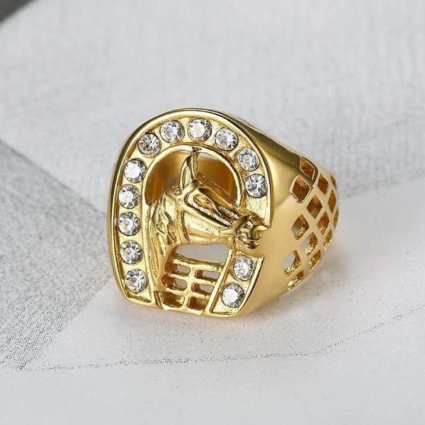 Bague Solitaire mode hommes Animal tête de cheval creux Hip Hop Punk fer à cheval bijoux cadeaux pour garçons cadeau 231117