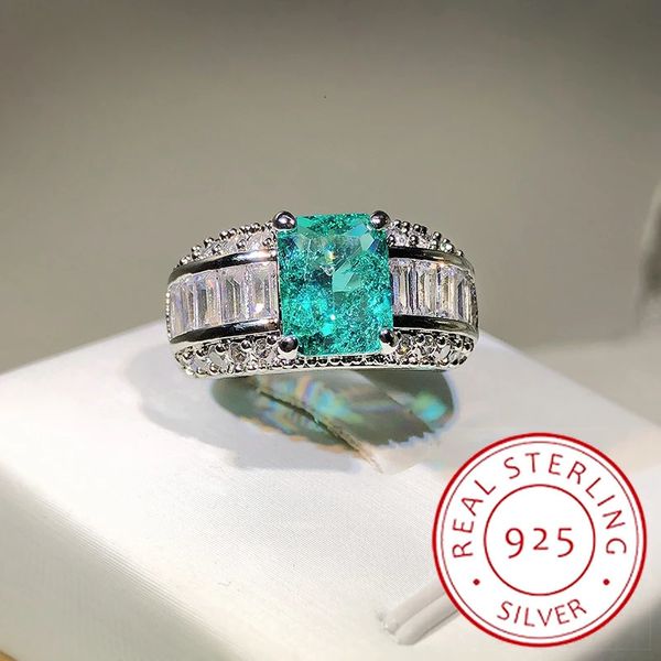 Anillo solitario Moda S925 Plata Jade Princesa Paraiba Pareja Anillo Mujer Doble Diamante Cristal Compromiso Aniversario Regalo Joyería 231115