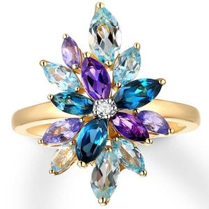 Solitaire Ring Vrouwelijke Glanzend Multicolor Australisch Kristal Geel Goud Kleur Ring Nieuwe Mode Bloem Bruids Verlovingsring voor Vrouwen Z0603