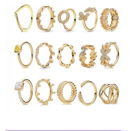 Solitaire ring voor vrouw meisje moeder cadeau 925 zilver goud serie diamant gestapeld doe-het-zelf eenvoudige designer sieraden met Pandora witte doos bandmaat 50-58 mm dames minnaarringen