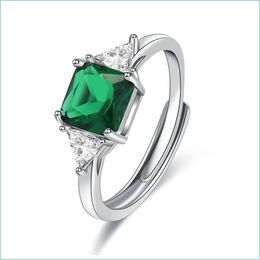 Solitaire ring vier klauwen smaragdgroene saffier blauw ruby ​​rode kleur kristal sier ring voor vrouwen drop levering 2021 sieraden yydhhome dh3u7