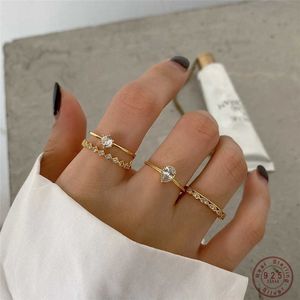 Solitaire ring Franse mode eenvoudig geometrisch zirkon 925 sterling zilver open verstelbaar voor vrouwen verjaardagsfeestje sieraden y2302
