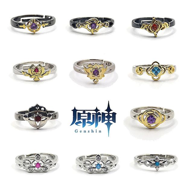 Bague Solitaire jeu Genshin Impact Cosplay Diluc Albedo Ganyu Xiao personnages anneaux réglables pour hommes ouverts femmes bijoux accessoire 231016