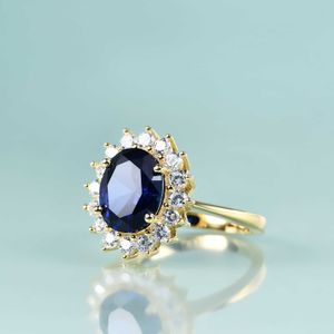 Solitaire Ring Gem's Beauty Princess Diana geïnspireerde statement verlovingsring 14k goud gevuld Sterling Silver Lab Blue Sapphire Birthstone Ring Z0313