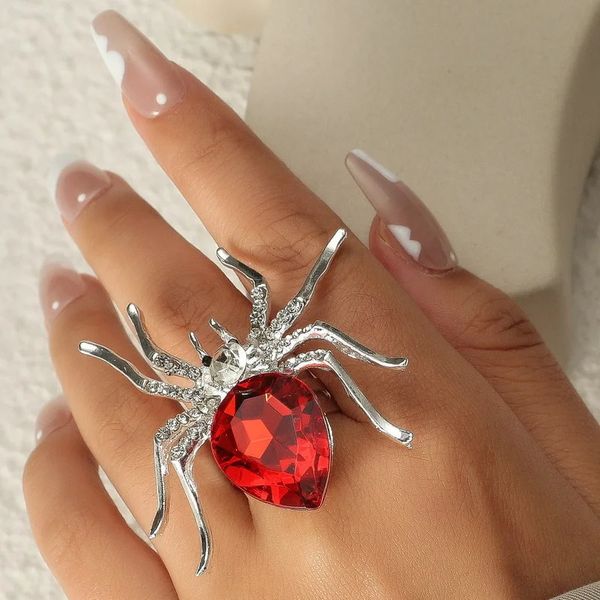 Anillo solitario gótico punk araña insecto anillos animales para mujeres hombres creativo hip hop negro con incrustaciones de cristal joyería de Halloween 231019