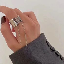 Anillo solitario gótico de borde ancho cadena borla anillo Hip Hop Punk Vintage apertura ajustable estética geométrica gótica 231117