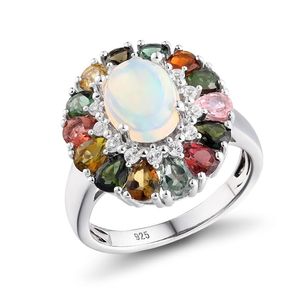 Solitaire Ring GZ Zongfa Hoge kwaliteit Natuurlijke opal Toermaline Gem 925 Sterling Silver aangepaste trouwringen Sieraden Vrouwen 220916