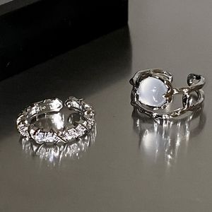 Solitaire Ring Heart Open Rings for Women Korea Geometric Crystal Moonstone Gothic Finger Y2K Accessories Trendy Aesthetic Jewelry Gift 230918