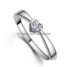 Bague Solitaire Bagues Coeur Haute Qualité Amour Charme Bijoux De Doigt 925 Sterling Sier Plaqué Or Blanc 1Ct Diamant Suisse Pour Femmes 348 Dhw9M