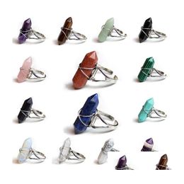 Solitaire Ring Hexagonal Prism Rings Gemstone Rock Rock Natural Crystal Quartz Point de guéris