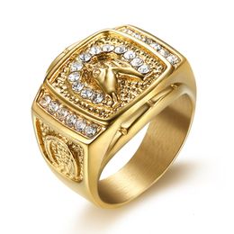 Bague Solitaire HIP Hop Bling, anneaux de cheval en acier inoxydable glacé pour hommes, bijoux taille 715 230907