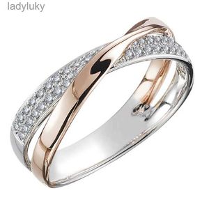Solitaire Ring Hot Classic Wedding Rings For Women Fashion Two Tone X Shape Cross Dazzling CZ Ring Female Engagement Jewelry 240226