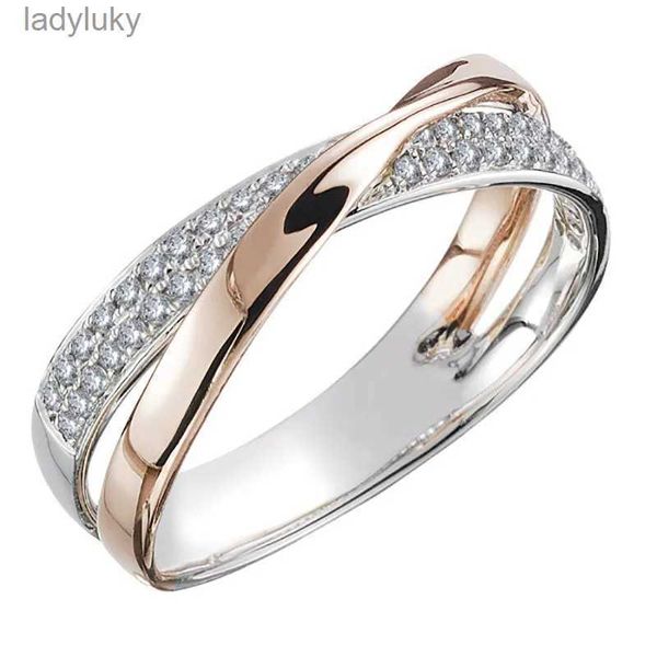 Ring Solitaire Hot Hot Classic Wedding Rings for Women Fashion Two Tone X Shape Cross Dazzling Cz Ring Joyería de compromiso femenino 240226
