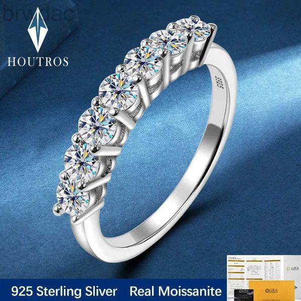 Solitaire Ring Houtros 3 mm Bonnes Moisanite pour les femmes S925 Silver 7 Stone Engagement Mariage Sparkling Diamond Ring Fine Bijoux Cadeau D240419