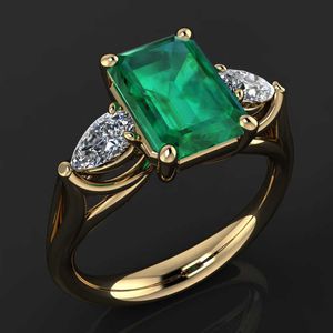 Bague Solitaire HOYON 14k couleur or vert émeraude pour femme Bague Diamant Bizuteria Anillos De pierres précieuses pures femmes Y2302