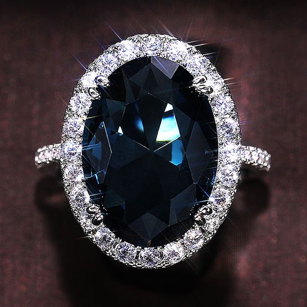 Anillo solitario Huitan encantador azul CZ anillos de mujer accesorios de fiesta de boda Bling elegante anillo nupcial joyería de moda al por mayor 230907