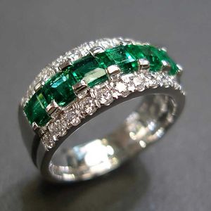 Solitaire Ring Huitan Fashion Luxury Princess Square Green Cubic Zirconia verlovingsvoorstel Ringen voor vrouwen Fancy Anniversary Gift Sieraden Y2302